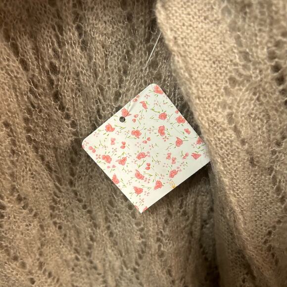 NWT Free People Say Hello Open Stitch Oversized Sweater Womens XS Taupe - Picture 6 of 9